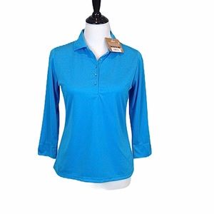 Nancy Lopez Golf 3/4 sleeve collared pullover blue top